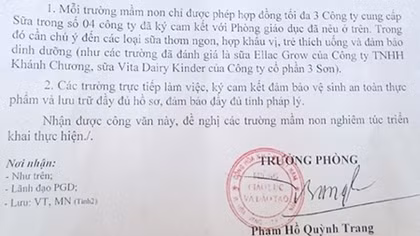 Thu hồi công văn sử dụng sữa trong các trường mầm non
