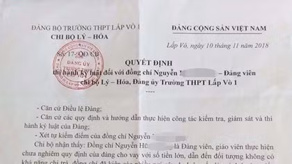 Thầy giáo bị kỷ luật vì vi phạm quy định của Đảng
