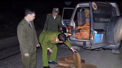 Ô tô vận chuyển 78 khúc gỗ nghiến