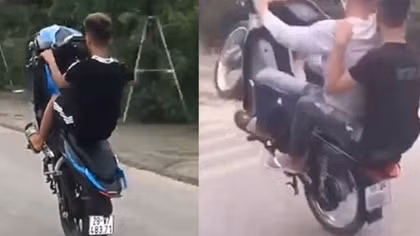 Hai thanh niên bị phạt vì khoe clip bốc đầu xe máy