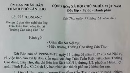 Kiểm tra, rà soát việc bổ nhiệm phó hiệu trưởng Trường Cao đẳng Cần Thơ