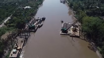 Tiền Giang đắp đập thép ngăn mặn, trữ ngọt trên kênh Nguyễn Tấn Thành