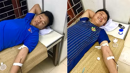 Thượng úy Công an và Bí thư đoàn hiến máu cứu người 