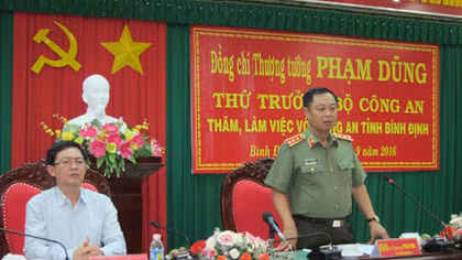 Thứ trưởng Phạm Dũng kiểm tra công tác tại Công an tỉnh Bình Định