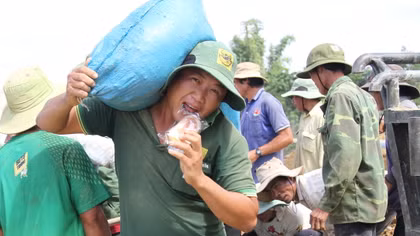 Nước tràn qua đê bao, hàng trăm người dân căng mình cứu lúa