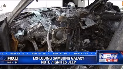 Xe ô tô cháy rụi khi chiếc Samsung Note 7 phát nổ 