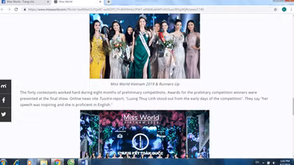 Tân hoa hậu Miss World Việt Nam nhận cơn mưa lời khen trên trang chủ Miss World