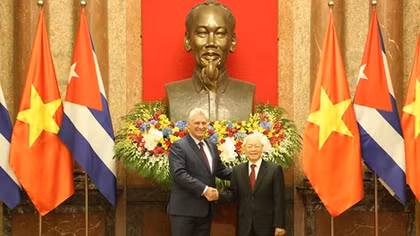 Tổng Bí thư, Chủ tịch nước Nguyễn Phú Trọng hội đàm với Chủ tịch Cuba