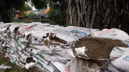 Lạ lùng công trình bờ kè chống lũ bằng bao cát… làm cho có