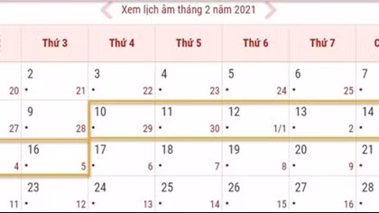 Công bố lịch nghỉ Tết âm lịch 2021 của công chức, lao động