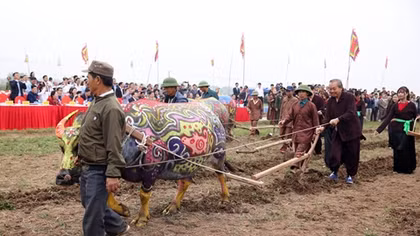 Phó Thủ tướng Thường trực Trương Hòa Bình áo vải xuống đồng trong lễ Tịch Điền
