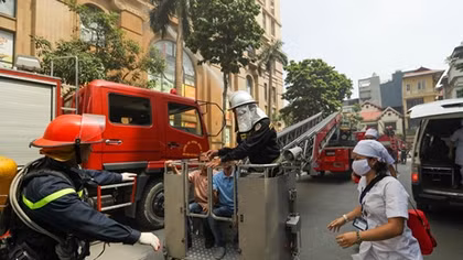 Diễn tập phương án chữa cháy, cứu nạn tại nhà cao tầng