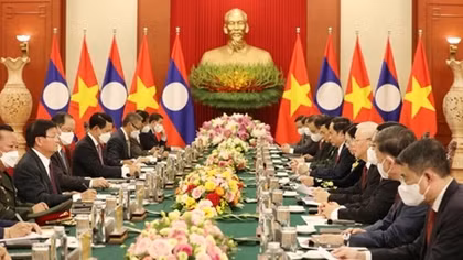 Tổng Bí thư Nguyễn Phú Trọng hội đàm với Tổng Bí thư, Chủ tịch nước Lào Thongloun Sisoulith