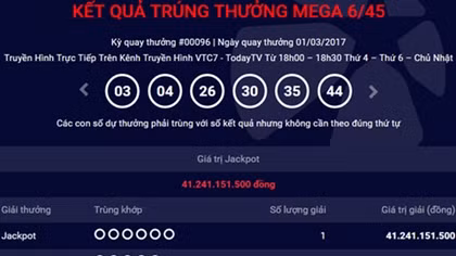 Một người trúng giải độc đắc xổ số hơn 41,2 tỷ đồng