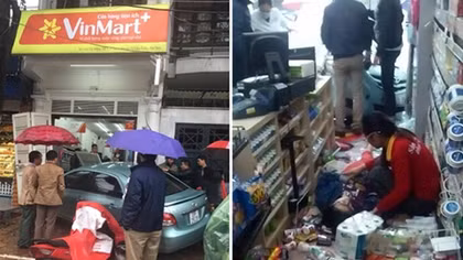 Ô tô mất lái tông sập cửa hàng trên phố Tô Hiệu