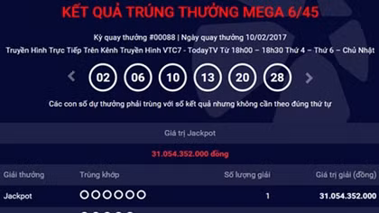 Thêm người trúng xổ số Vietlott hơn 31 tỷ đồng