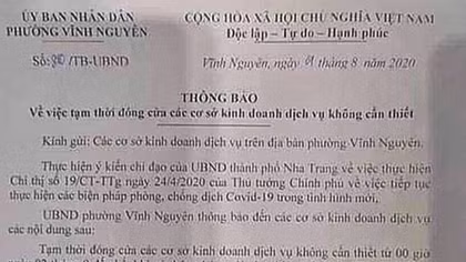 Thu hồi thông báo chưa đúng về phòng, chống COVID-19 của một phường