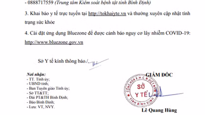 Sở Y tế tỉnh Bình Định tìm kiếm người đi trên xe khách BKS 81B-016.44