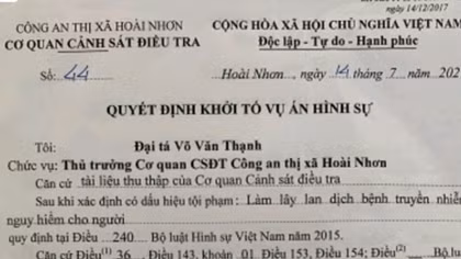 Khởi tố vụ án “Làm lây lan dịch bệnh” ở thị xã Hoài Nhơn