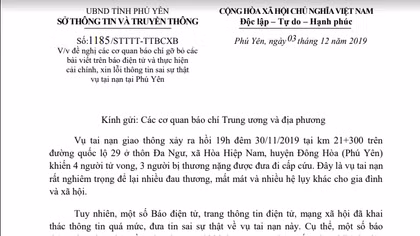 Đề nghị cải chính thông tin người thứ 5 trong vụ tai nạn thảm khốc ở Phú Yên tử vong