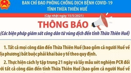 Người từ vùng dịch Đà Nẵng đến Huế phải cách ly 21 ngày theo quy định
