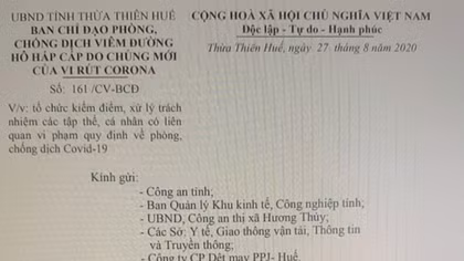 Xử lý trách nhiệm doanh nghiệp bao che người đến từ vùng dịch 