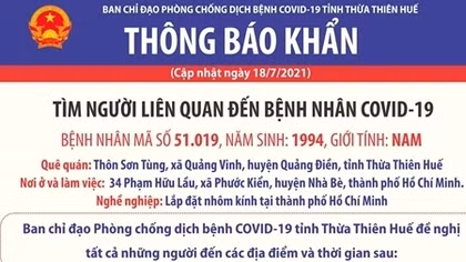 Huế tìm người liên quan đến ca mắc COVID-19 trở về từ TP Hồ Chí Minh