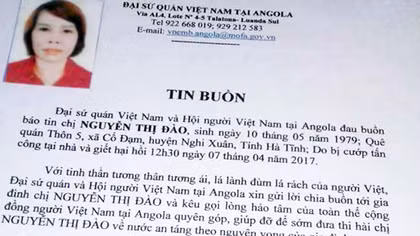 Nữ lao động Việt tại Angola bị cướp sát hại