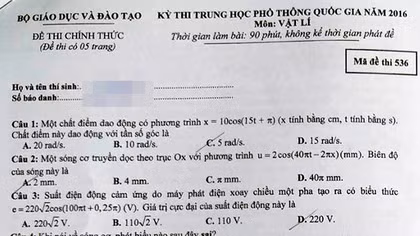Đề và đáp án môn Vật lý thi THPT quốc gia