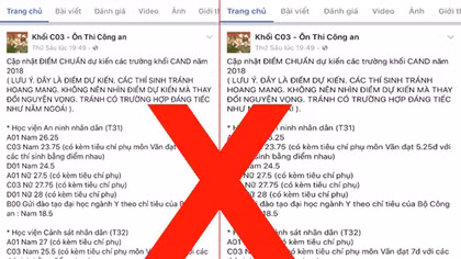 Sự thật về thông tin "điểm chuẩn dự kiến vào các trường CAND" trên mạng xã hội