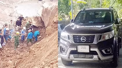 Tìm thấy chiếc xe bán tải chở 3 người mất tích trong vụ sạt lở tại xã Minh Lương