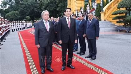 Chủ tịch nước Lương Cường chủ trì lễ đón chính thức Tổng Thư ký Liên hợp quốc