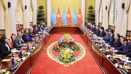 Chủ tịch nước Lương Cường hội đàm với Tổng Thư ký Liên hợp quốc