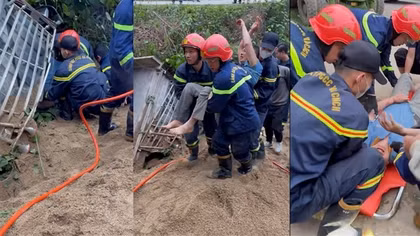 Công an cùng người dân giải cứu phụ xe mắc kẹt trong cabin