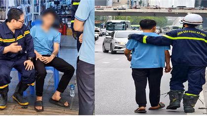 Ngăn chặn hành vi tiêu cực của nam thanh niên ngồi trên lan can cầu vượt