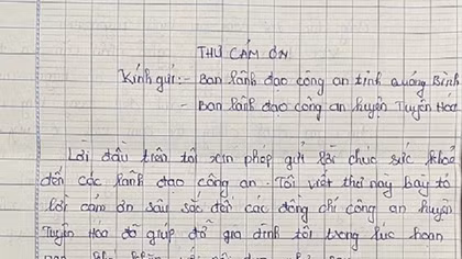 Người dân viết thư cảm ơn CBCS Công an đã kịp thời đưa cháu bé đi cấp cứu
