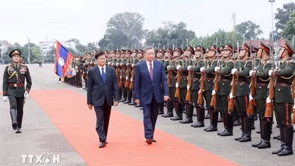 Lễ đón chính thức Chủ tịch nước Tô Lâm thăm cấp Nhà nước tới CHDCND Lào