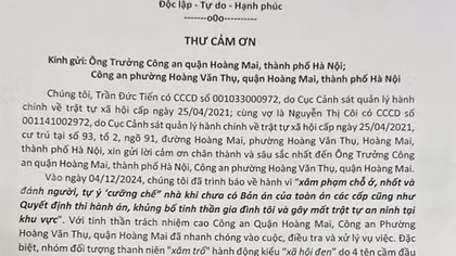 Người dân gửi thư cảm ơn Công an quận Hoàng Mai