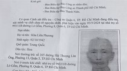 Tìm thân nhân người đàn ông tử vong tại nhà trọ ở TP Hồ Chí Minh