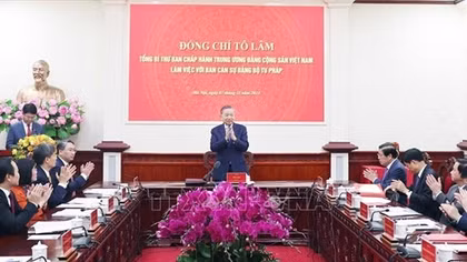 Phát biểu của Tổng Bí thư Tô Lâm tại buổi làm việc với BCS Đảng Bộ Tư pháp nhân Ngày Pháp luật Việt Nam