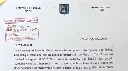 Đại sứ quán Israel viết thư cảm ơn Công an huyện Nguyên Bình