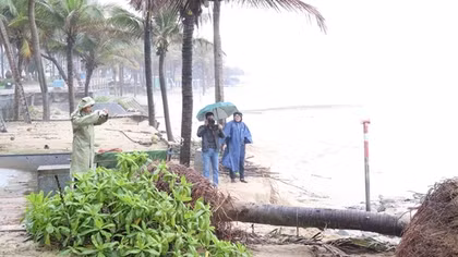 Đà Nẵng: Căng dây cảnh giới vị trí bờ biển sạt lở đảm bảo an toàn cho du khách