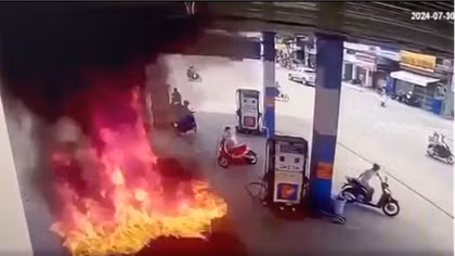 Nam thanh niên nghi ngáo đá tạt xăng phóng hỏa cây xăng
