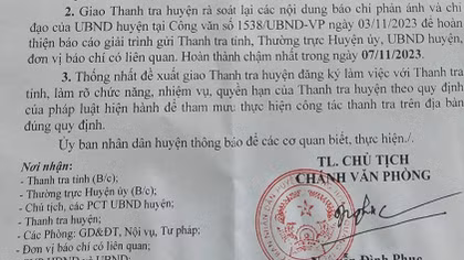 Diễn biến mới liên quan đến thông báo “lạ” của Thanh tra huyện ở Quảng Trị