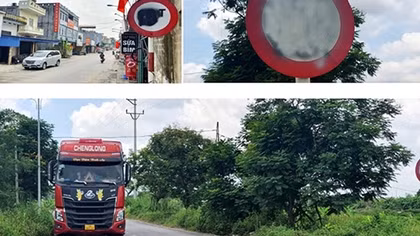 Hàng loạt biển báo hạn chế tải trọng xe ở Hải Phòng bị phá hoại