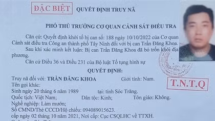 Truy nã đặc biệt toàn quốc đối tượng Trần Đăng Khoa