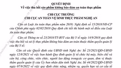 Thu hồi thực phẩm bảo vệ sức khỏe Thảo mộc Sơn Mai