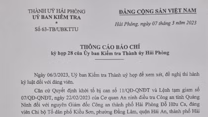 Hải Phòng đề nghị khai trừ khỏi Đảng ông Đỗ Hữu Ca