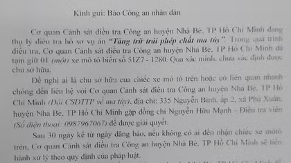 Tìm chủ sở hữu xe liên quan vụ tàng trữ trái phép chất ma túy