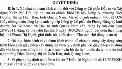 Phạt 130 triệu đồng doanh nghiệp xây khách sạn, căn hộ du lịch không phép